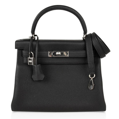Kelly 28 Bag Black Retourne Togo Palladium Hardware