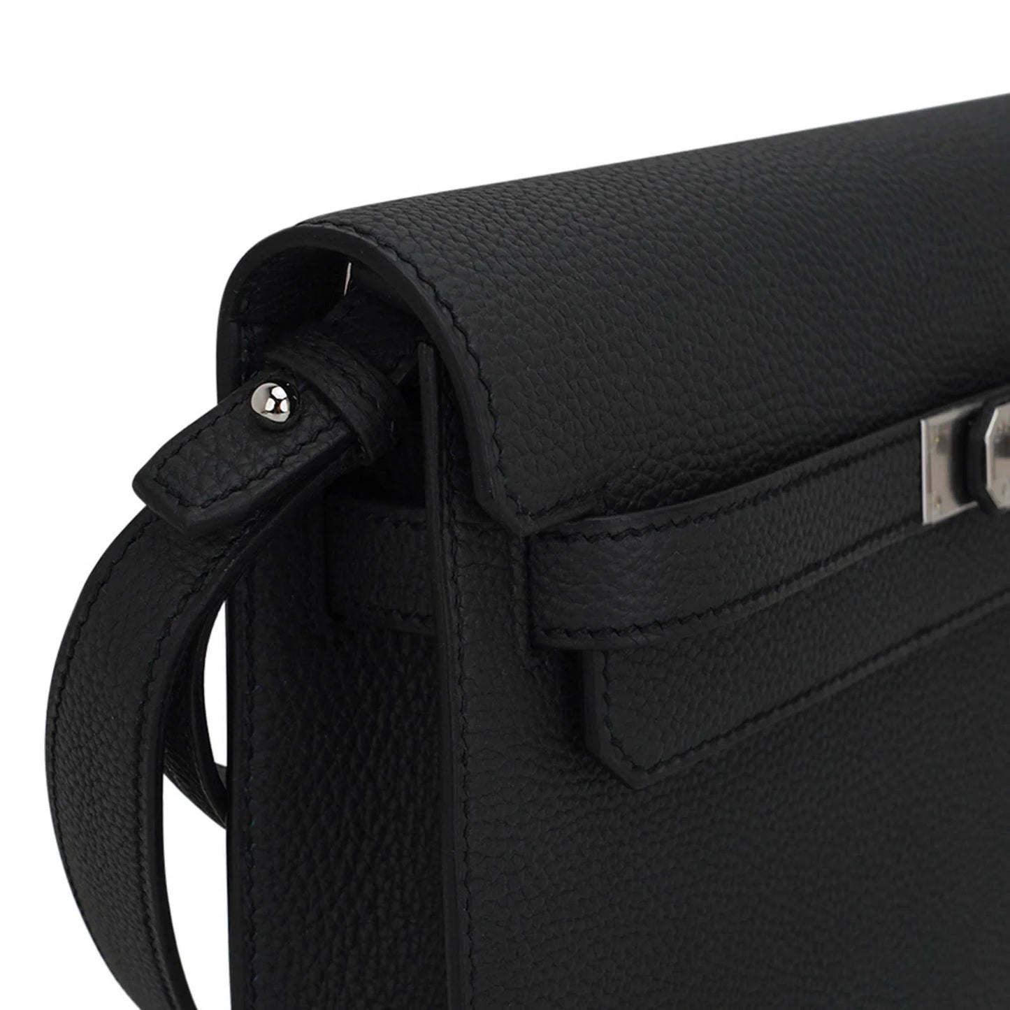 Kelly Depeches 25 Pouch Bag Black Galop D’Leather with Palladium Hardware