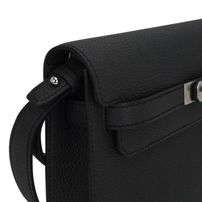 Kelly Depeches 25 Pouch Bag Black Galop D’Leather with Palladium Hardware