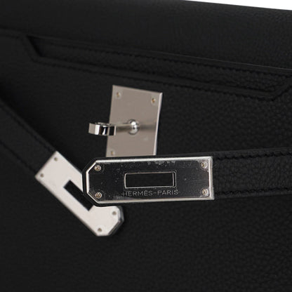 Kelly Depeches 25 Pouch Bag Black Galop D’Leather with Palladium Hardware