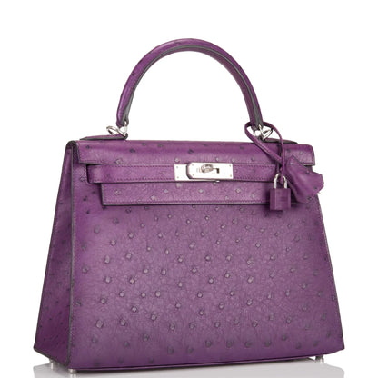 Kelly Violine Sellier Ostrich with Palladium Hardware