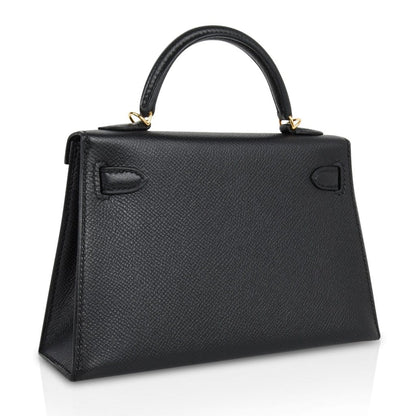 Mini Kelly 20 Sellier Bag Black Epsom Leather with Gold Hardware