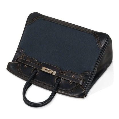 Birkin 35 Ghillies Denim Fonce Toile / Black Evercalf Bag Limited Edition