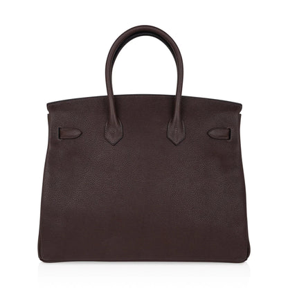 Birkin 35 Bag Ebene Barenia Faubourg Leather with Palladium Hardware