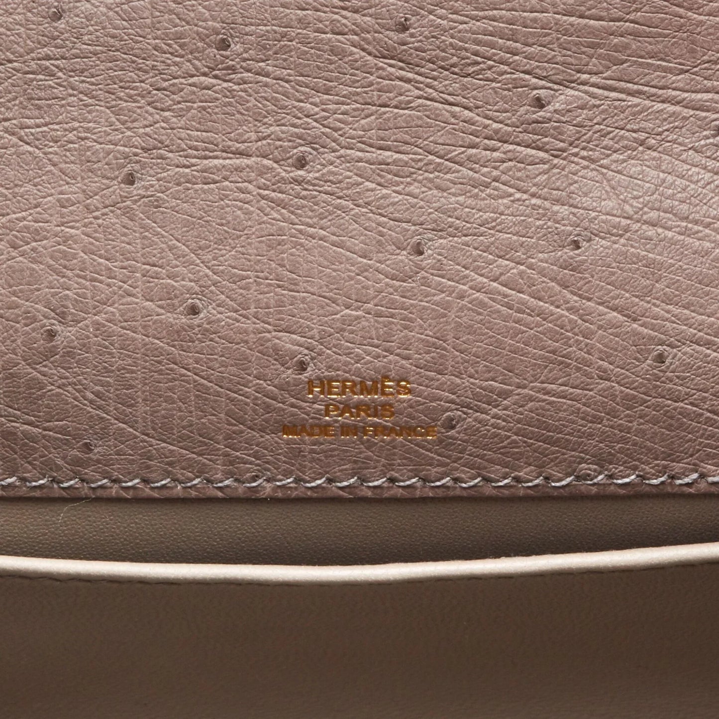 Kelly Pochette in Ostrich Leather with Gold Hardware Gris Tourterelle