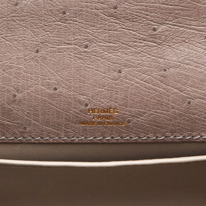 Kelly Pochette in Ostrich Leather with Gold Hardware Gris Tourterelle