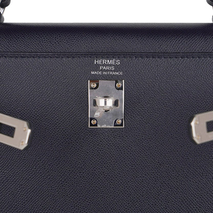 Verso Kelly Sellier 25 Bag Bleu de Minuit & Etrusque Veau Madame Leather with Palladium Hardware
