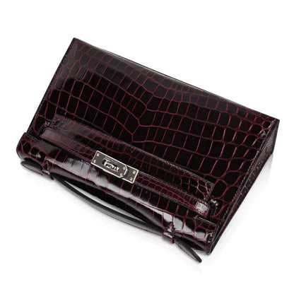 Kelly Pochette Clutch Bag Bordeaux Crocodile Jewel Toned Palladium