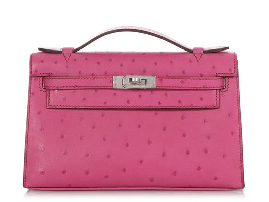 Kelly Pochette Palladium Hardware Fuchsia Ostrich