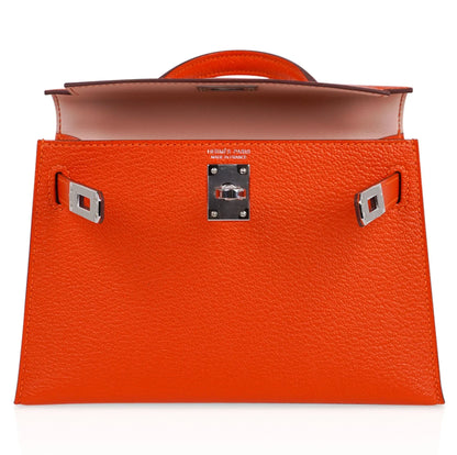 Kelly 20 Mini Sellier Bag Orange Feu / Rose Eglantine Chevre Bi-Color New w/Box