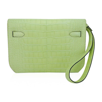 Kelly Depeches 25 Pouch Jaune Bourgeon Matte Alligator Palladium Hardware