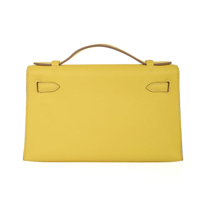 Kelly Pochette Bag Lime Clutch Gold Hardware Swift Leather