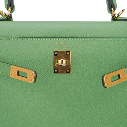 Kelly 25 Sellier Bag Vert Criquet Epsom Leather with Gold Hardware