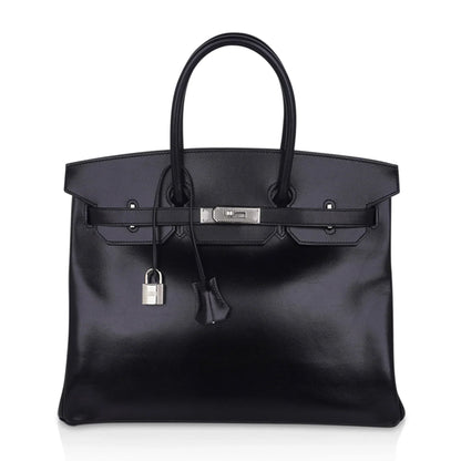 Birkin 35 Bag Black Box Palladium Guilloche Hardware