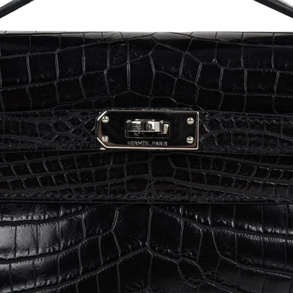 Kelly Pochette Bag Matte Black Crocodile Clutch Palladium