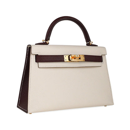 Special Order HSS Mini Kelly 20 Sellier Bag Nata & Bordeaux Epsom Leather with Gold Hardware