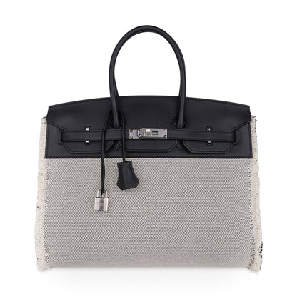 Birkin Fray Fray 35 Bag Black Swift Leather / Toile Limited Edition