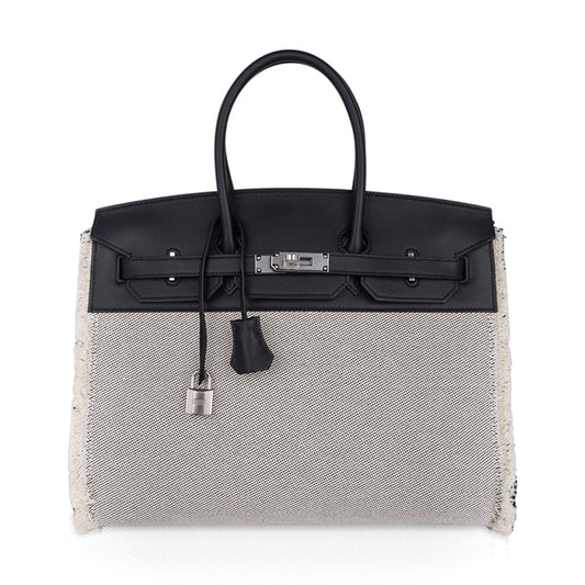 Birkin Fray Fray 35 Bag Black Swift Leather / Toile Limited Edition