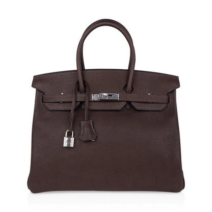 Birkin 35 Bag Ebene Barenia Faubourg Leather with Palladium Hardware