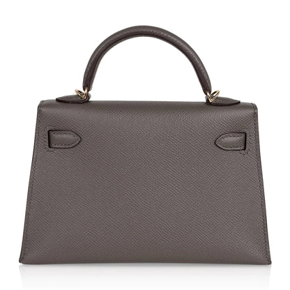 Kelly 20 Mini Sellier Bag Etain Epsom Leather Gold Hardware New w/Box
