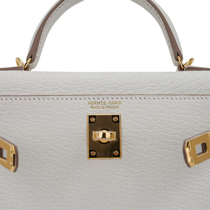 Mini Kelly 20 Bag Sellier Mushroom Chevre with Gold Hardware
