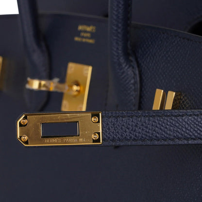 Birkin 25 Sellier Bag Bleu Indigo Gold Hardware Epsom Leather New w/Box