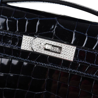 Kelly Cut Diamond Blue Marine Crocodile Bag Exquisite Clutch