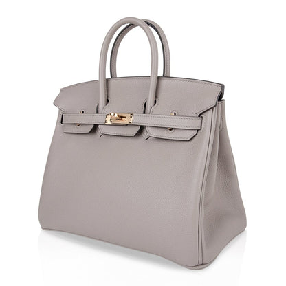 Birkin 25 Bag Gris Asphalte Novillo Leather Gold Hardware