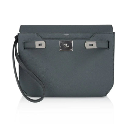 Kelly Depeches 25 Pouch Vert Amande Epsom Palladium Hardware New