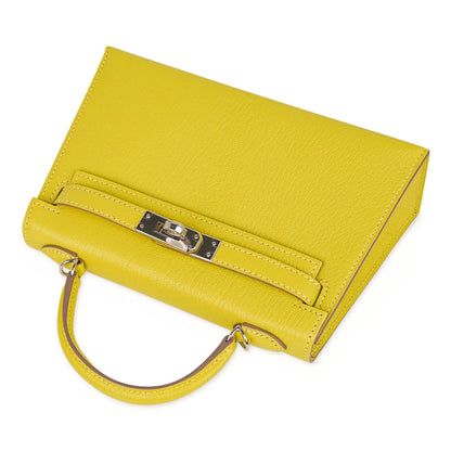 Kelly 20 Mini Sellier Bag Lime Chevre Leather Palladium New w/Box