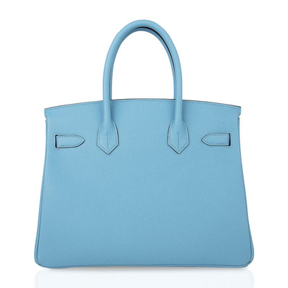 Birkin 30 Bag Blue Celeste Epsom Palladium Hardware New