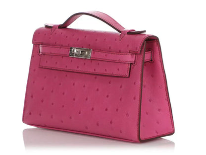 Kelly Pochette Palladium Hardware Fuchsia Ostrich