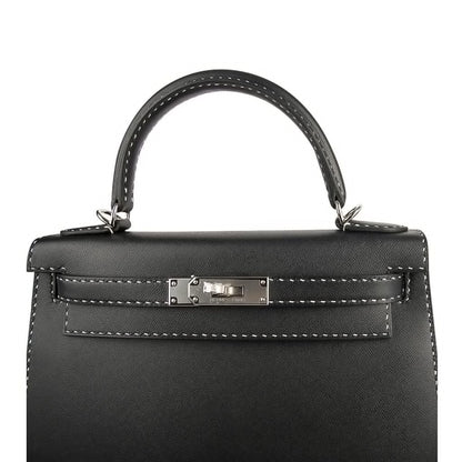 Kelly 28 Bag Black Un Point Sur Deux Veau Graine Monsieur Limited Edition