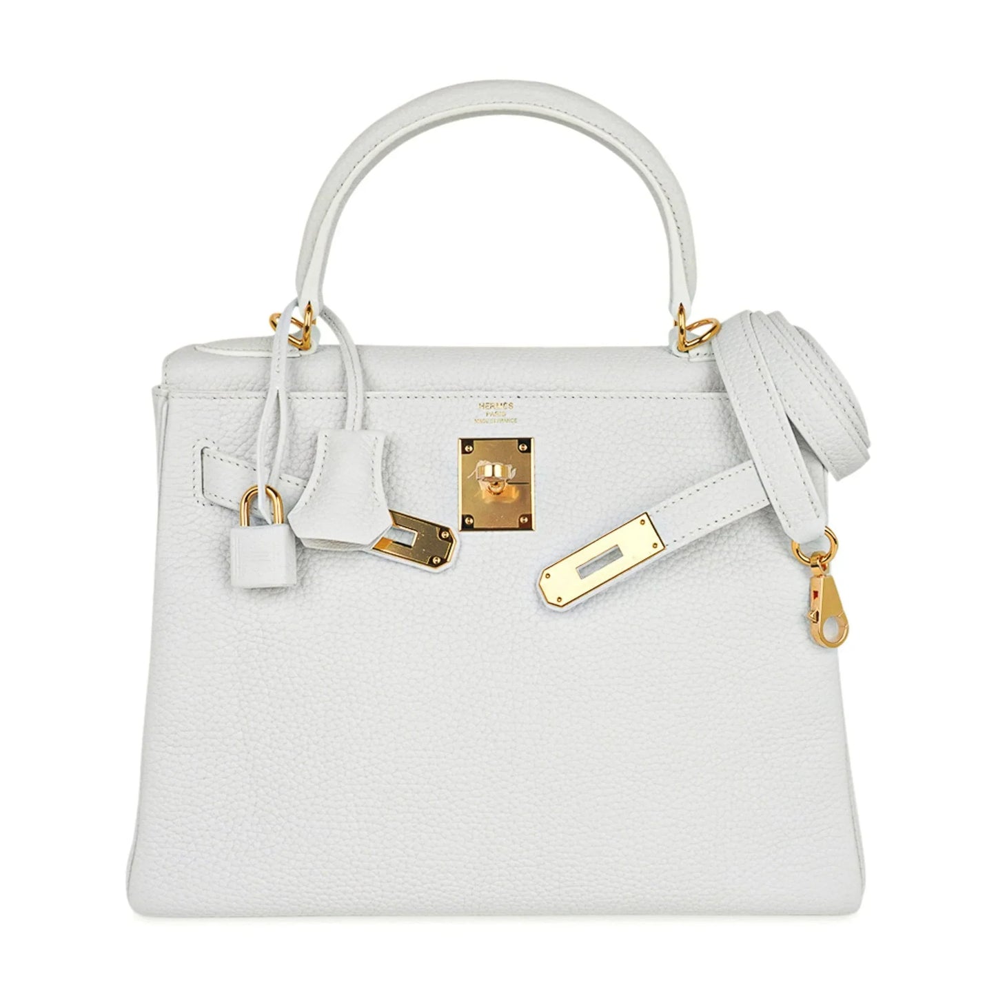 Kelly 28 Retourne Bag White Clemence Leather with Gold Hardware