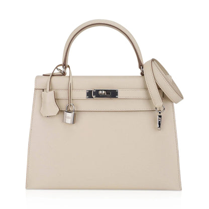 Kelly 28 Bag Sellier Craie Epsom Leather with Palladium Hardware