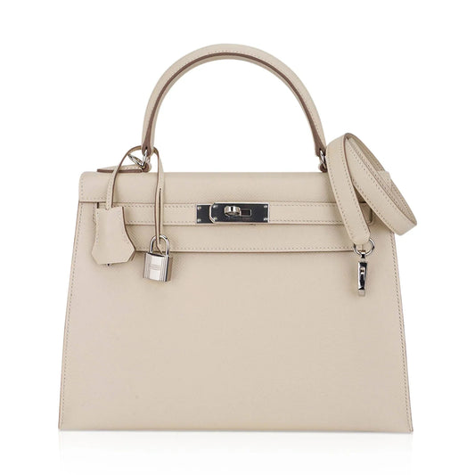 Kelly 28 Bag Sellier Craie Epsom Leather with Palladium Hardware