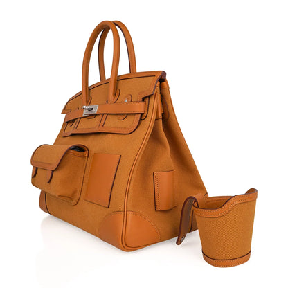 Limited Edition Birkin 35 Bag Cargo Sesame Toile Goeland Swift Leather with Palladium Hardware