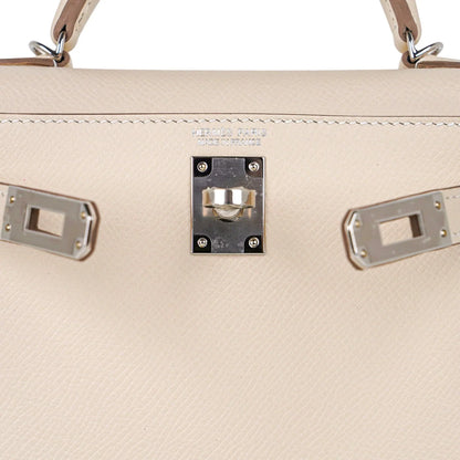 Kelly 20 Mini Sellier Bag Craie Epsom Leather Palladium Hardware New w/Box