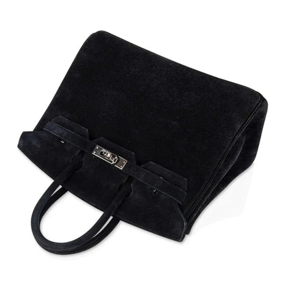 Birkin 25 Bag Black Doblis Suede with Palladium Hardware