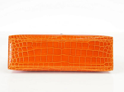 Kelly Pochette Clutch Bag Orange Feu Rare in Porosus Crocodile