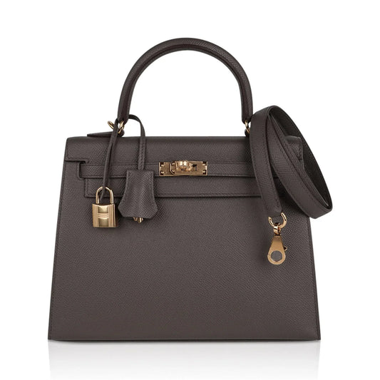 Kelly Sellier 25 Bag Etain Gold Hardware Epsom Leather New