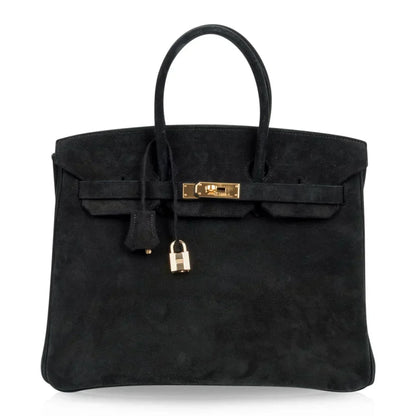 Birkin 35 Bag Black Doblis Suede Gold Hardware Limited Edition