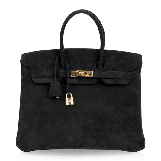 Birkin 35 Bag Black Doblis Suede Gold Hardware Limited Edition