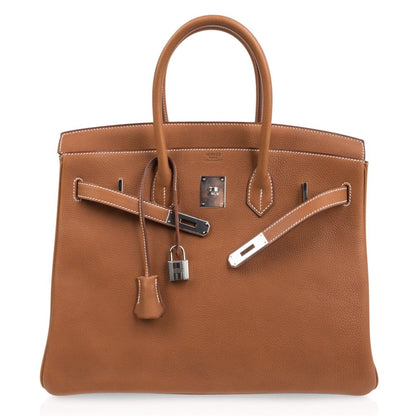 Limited Edition Birkin 35 Bag Fauve Barenia Faubourg Leather with Palladium Hardware
