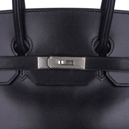 Birkin 35 Bag Black Box Palladium Guilloche Hardware