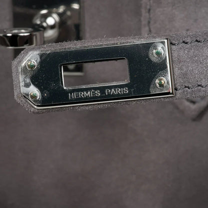Birkin 25 Bag Gris Fume Doblis Suede with Palladium Hardware