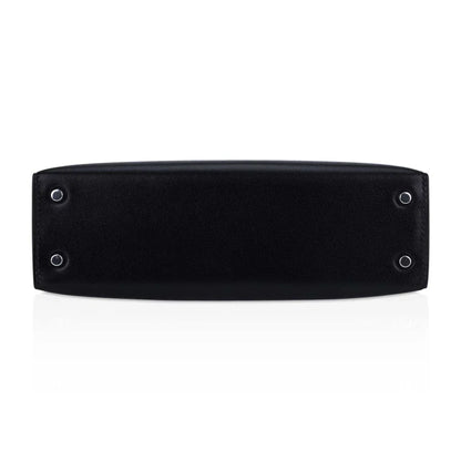 Kelly 20 Sellier Black Box Leather Mini Bag Palladium Hardware