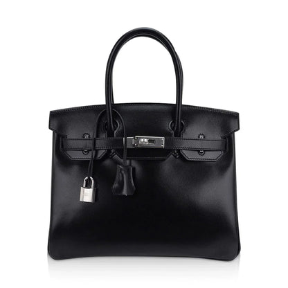 Birkin 30 Black Box Leather Bag Palladium Hardware