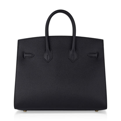 Birkin Sellier 25 Black Gold Hardware Epsom Leather New w/Box