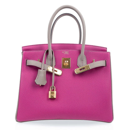 Special Order HSS Birkin 30 Bag Rose Pourpre & Gris Asphalte Togo Leather with Gold Hardware